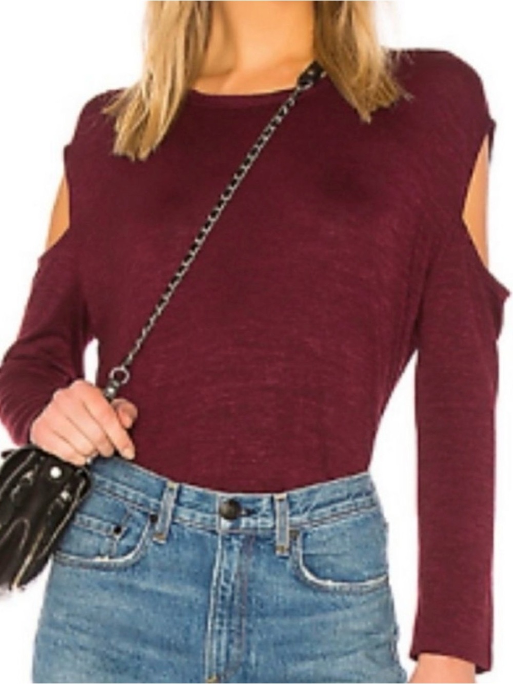#790 RAG & BONE/JEAN Burgundy Long Sleeve Cold-Shoulder Top